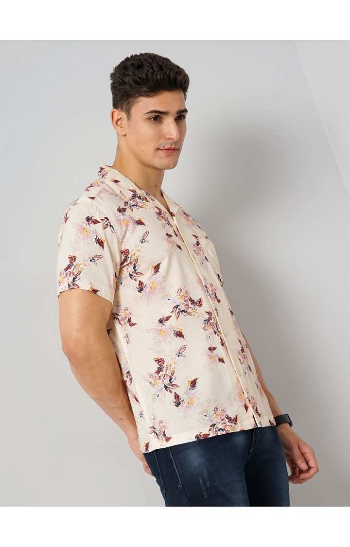 Celio Men's Floral Beige Half Sleeve Soft Touch Shirt