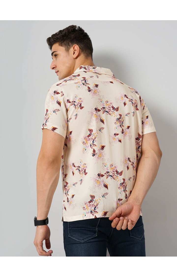 Celio Men's Floral Beige Half Sleeve Soft Touch Shirt