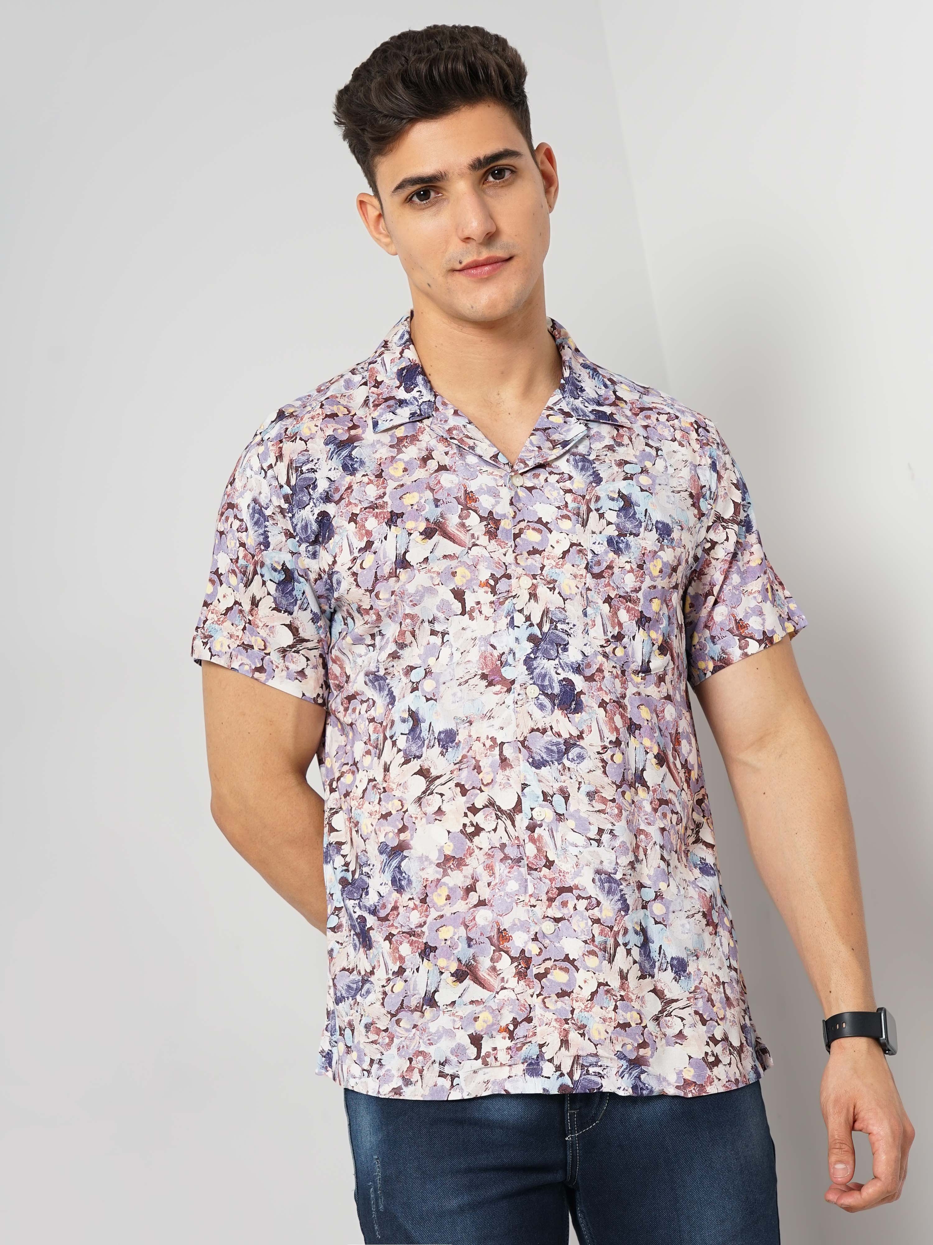 Celio Men's Abstract Multi Half Sleeve Soft Touch Shirt