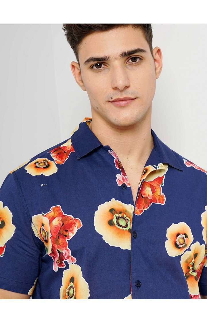 Celio Men's Floral Blue Half Sleeve Fashion Shirt