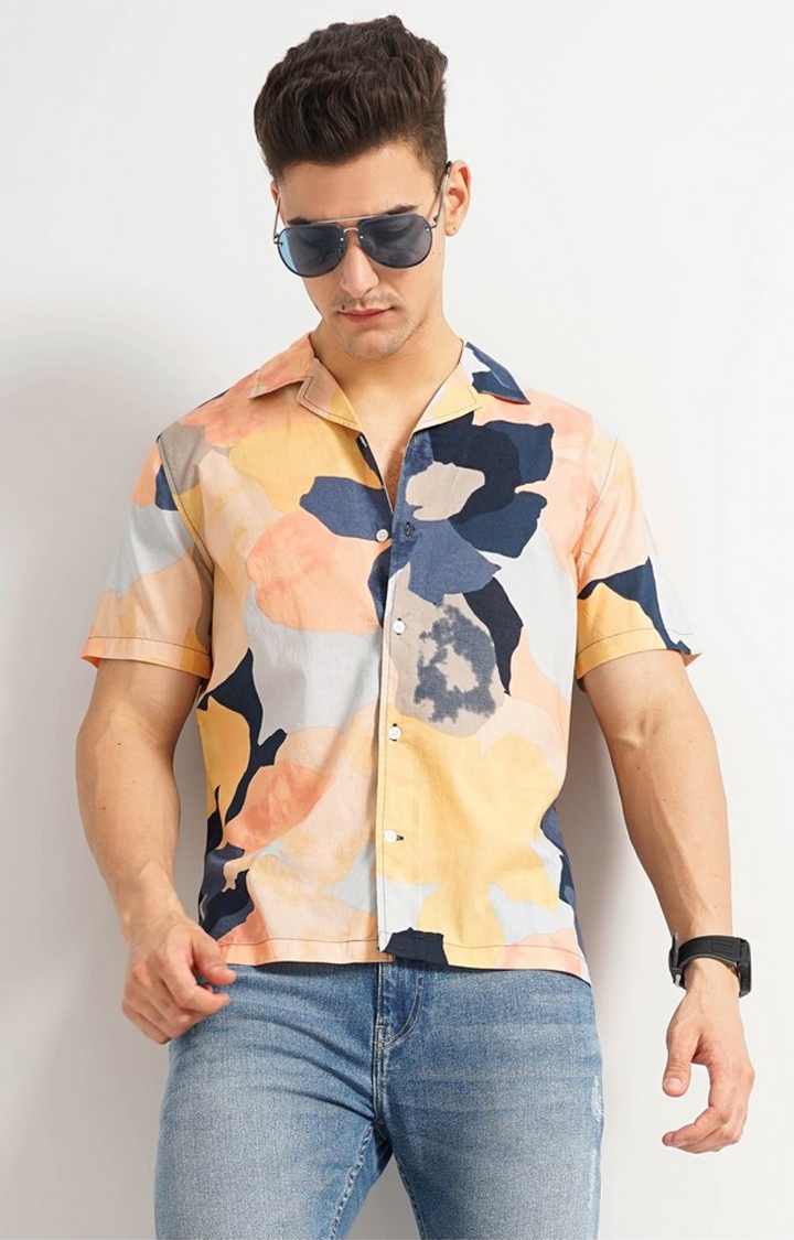celio | Men's Orange Printed Casual Shirts
