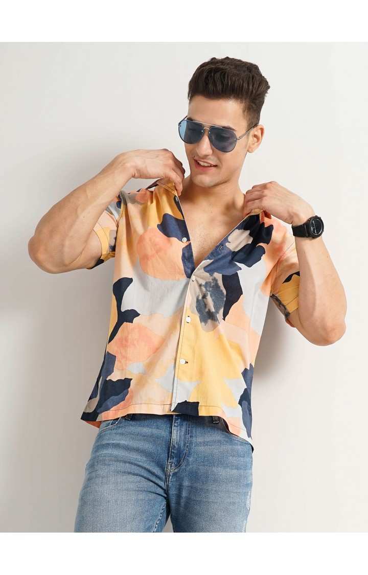 Men's Orange Printed Casual Shirts