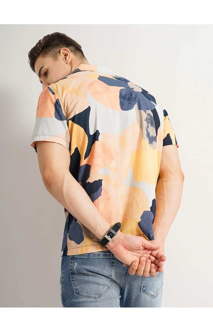 Men's Orange Printed Casual Shirts