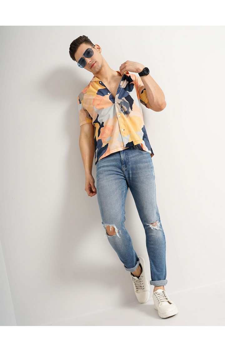 Men's Orange Printed Casual Shirts