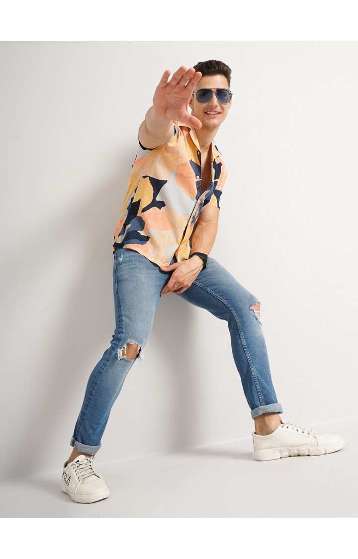 Men's Orange Printed Casual Shirts
