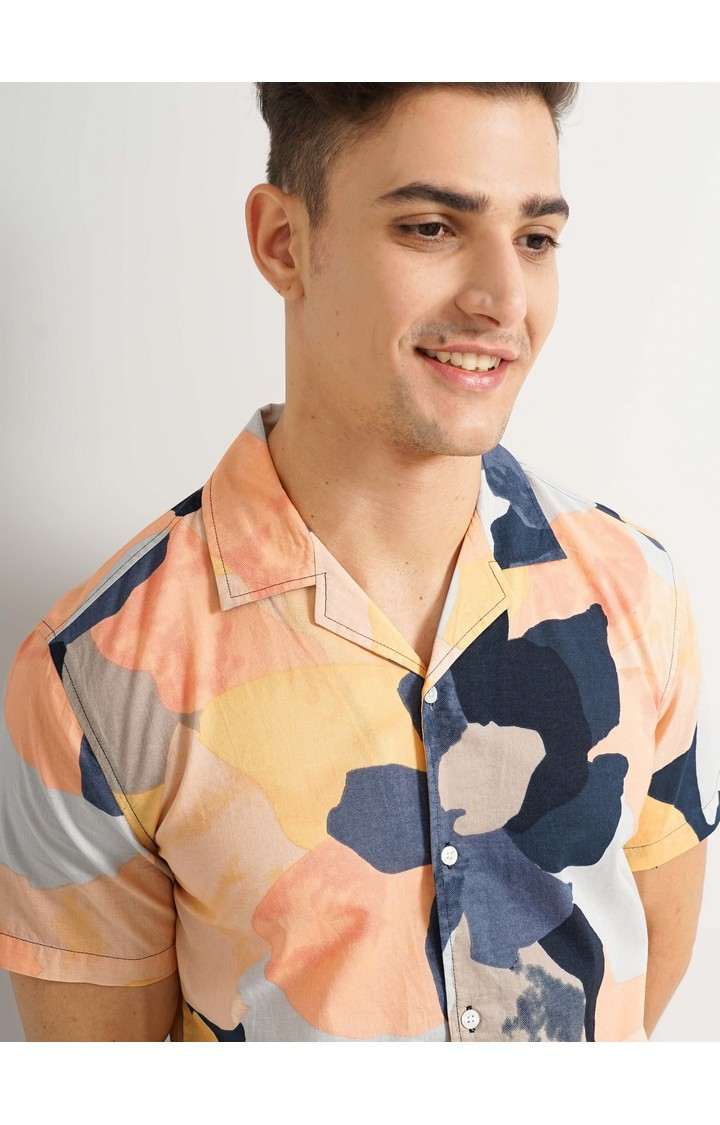 Men's Orange Printed Casual Shirts
