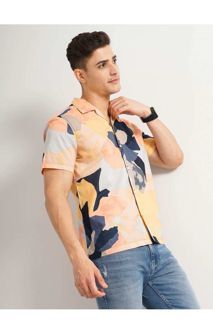 Men's Orange Printed Casual Shirts