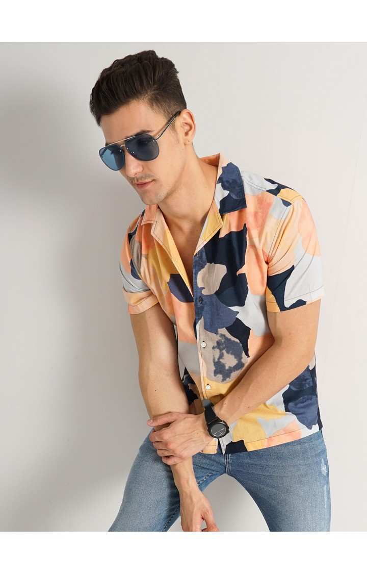 Men's Orange Printed Casual Shirts