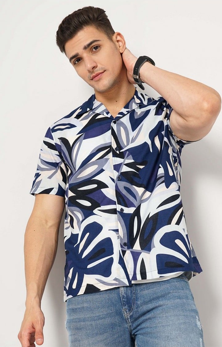 Men's Blue Printed Casual Shirts