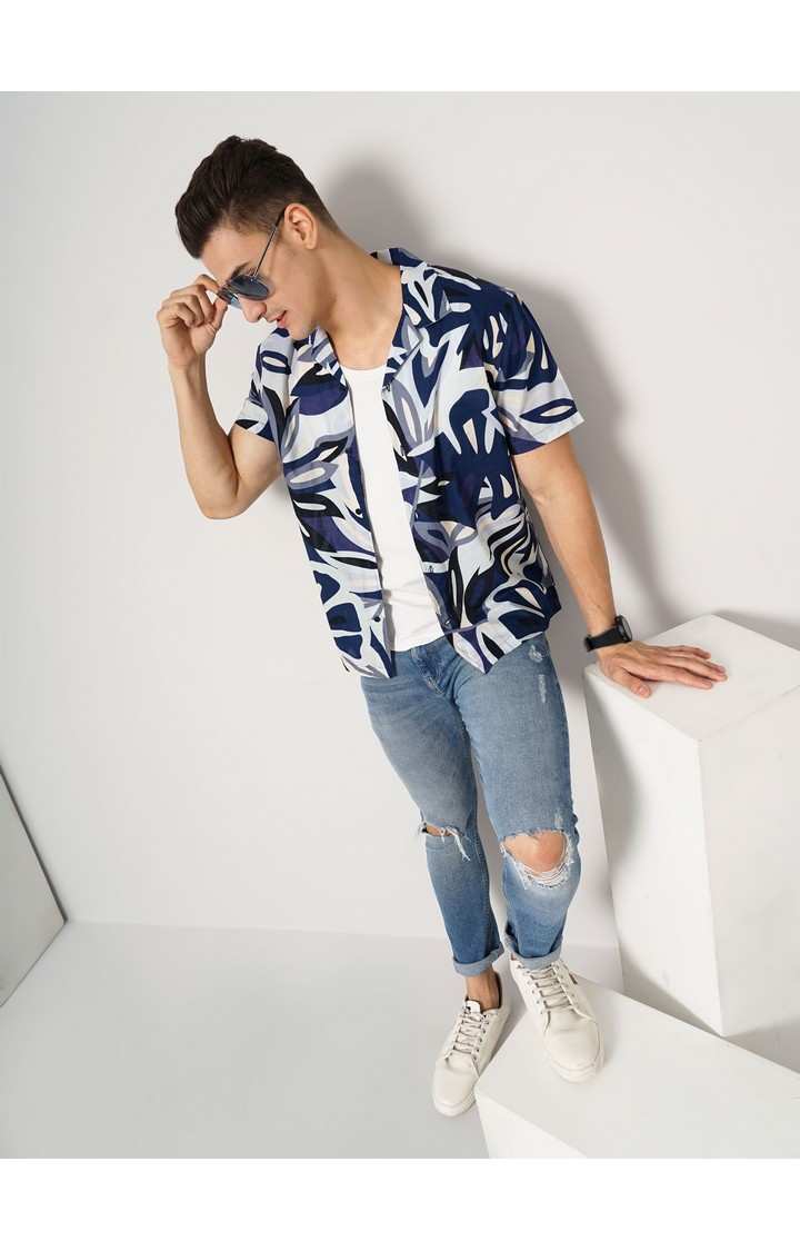 Men's Blue Printed Casual Shirts