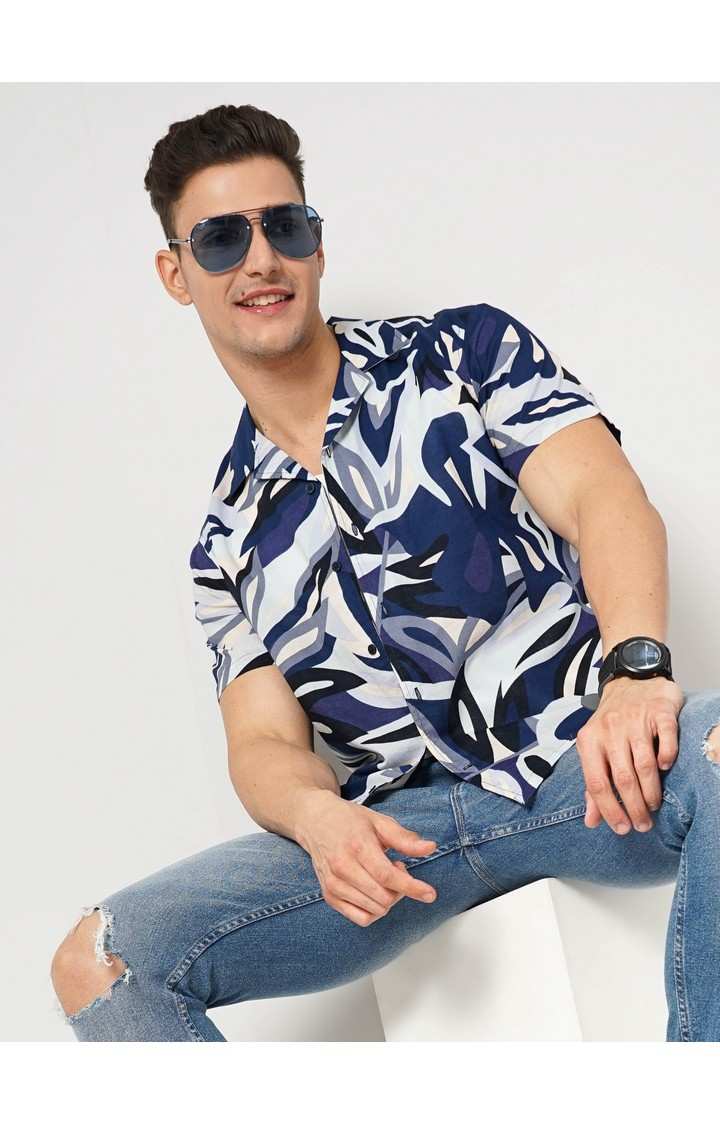 Men's Blue Printed Casual Shirts