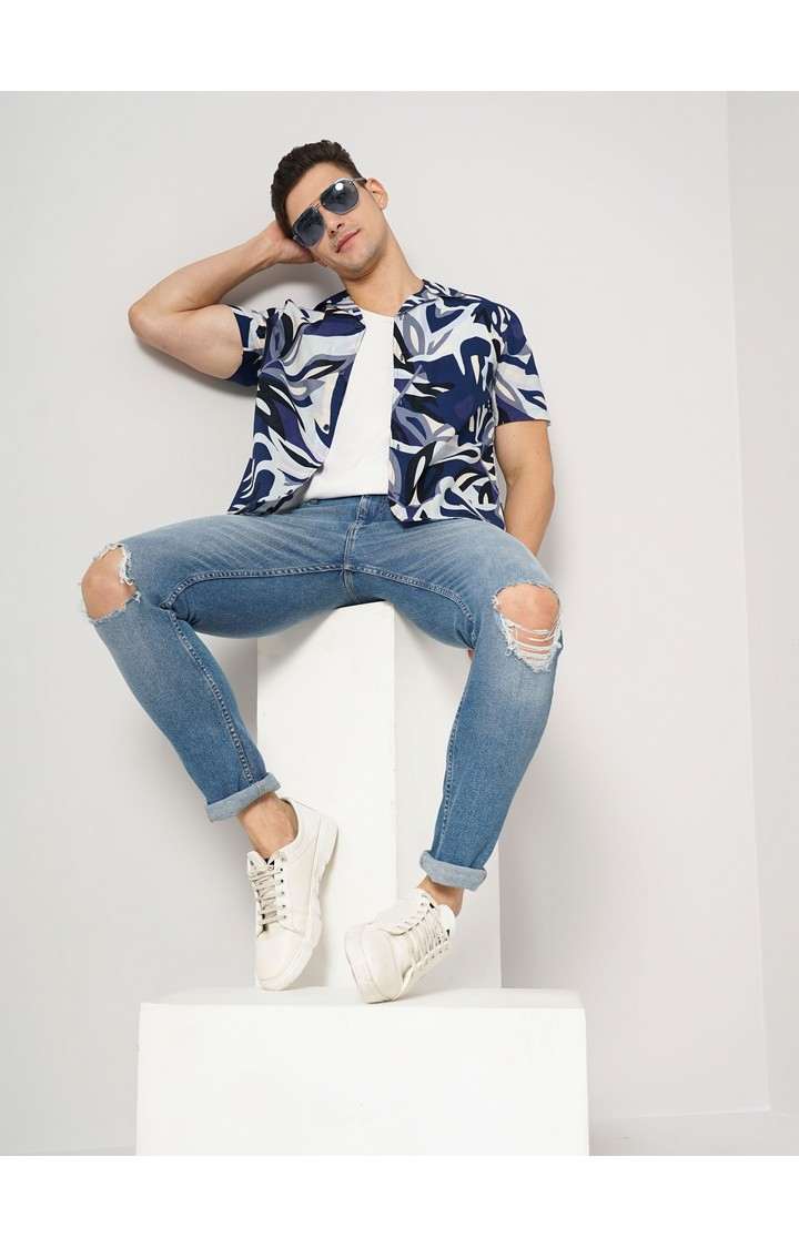 Men's Blue Printed Casual Shirts