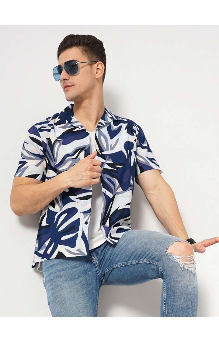 Men's Blue Printed Casual Shirts