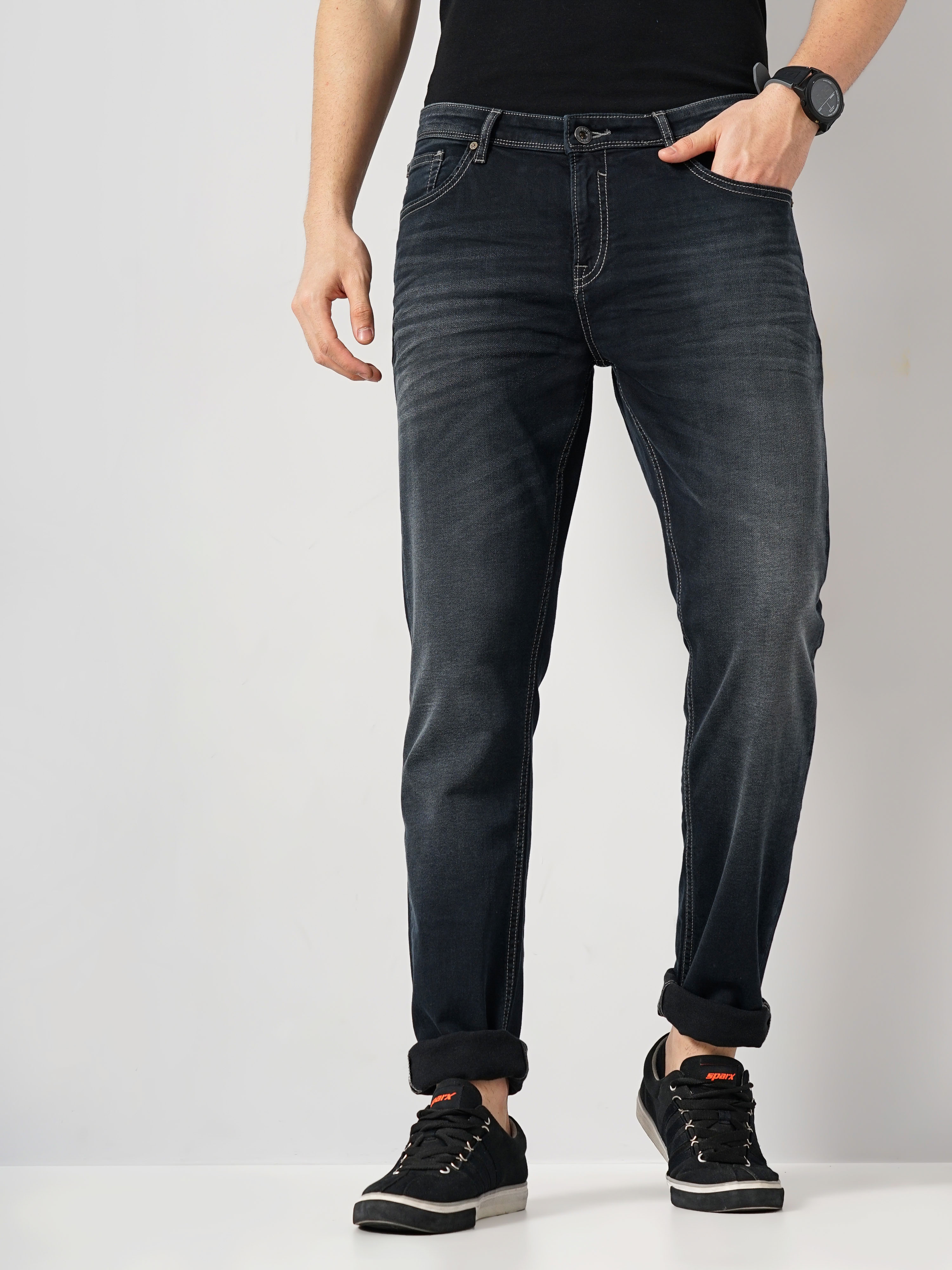 Celio Men's Solid Knit Denim Jeans
