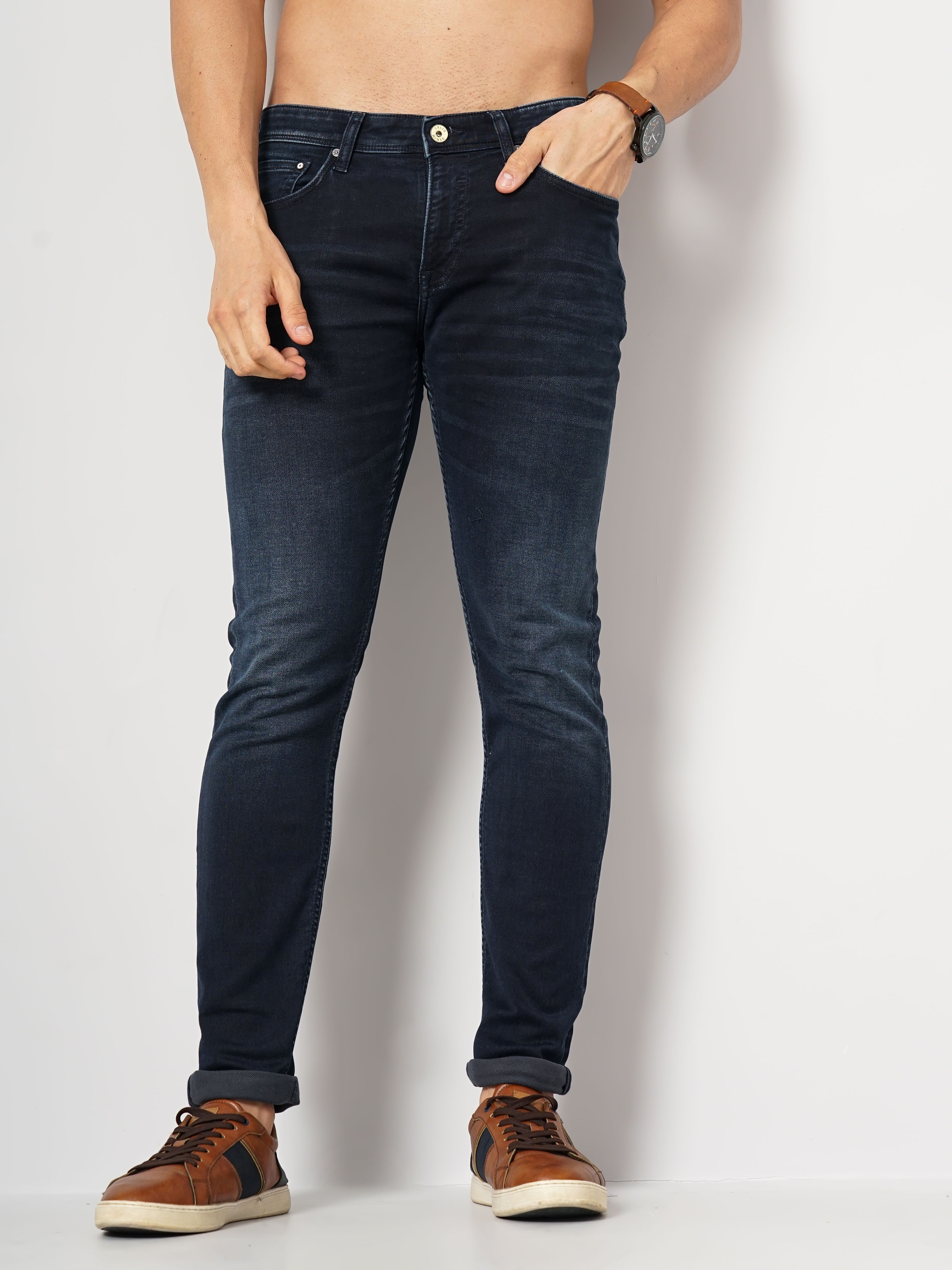 Men's Solid Knit Denim Jeans