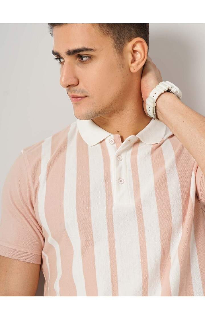 Men's Orange Striped Polos