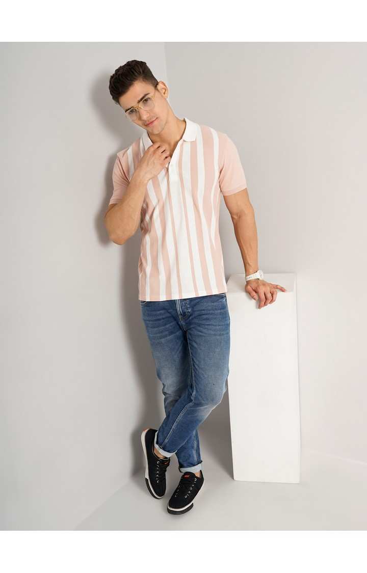 Men's Orange Striped Polos