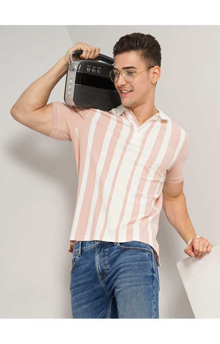 Men's Orange Striped Polos