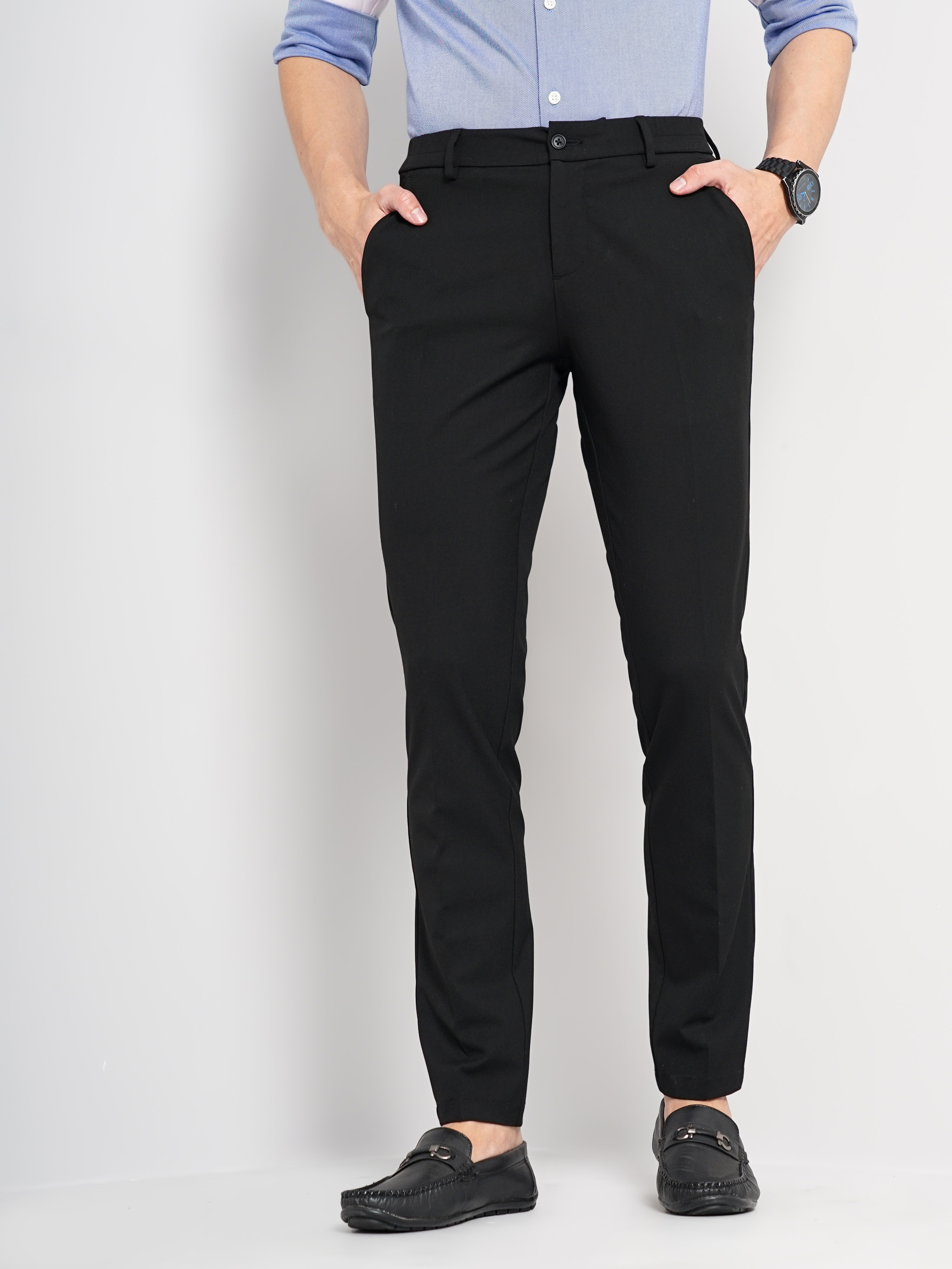 celio | Men's Solid Black Trouser