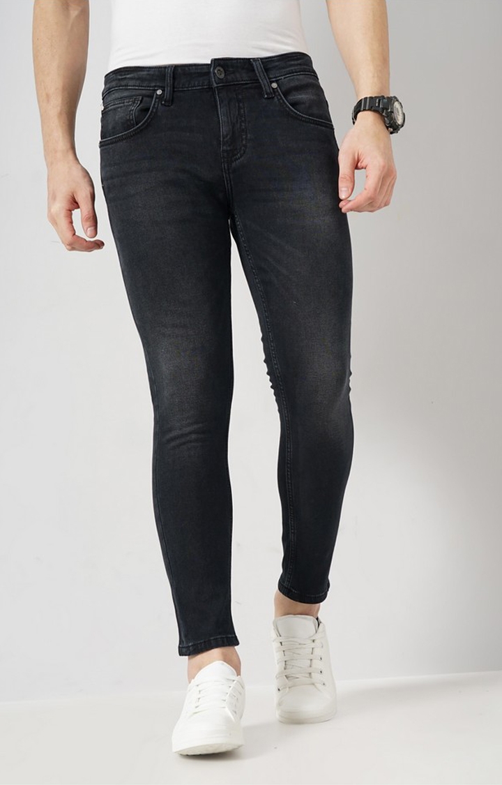 celio | Celio Men's Solid Black Cotton Ankle Length Jeans