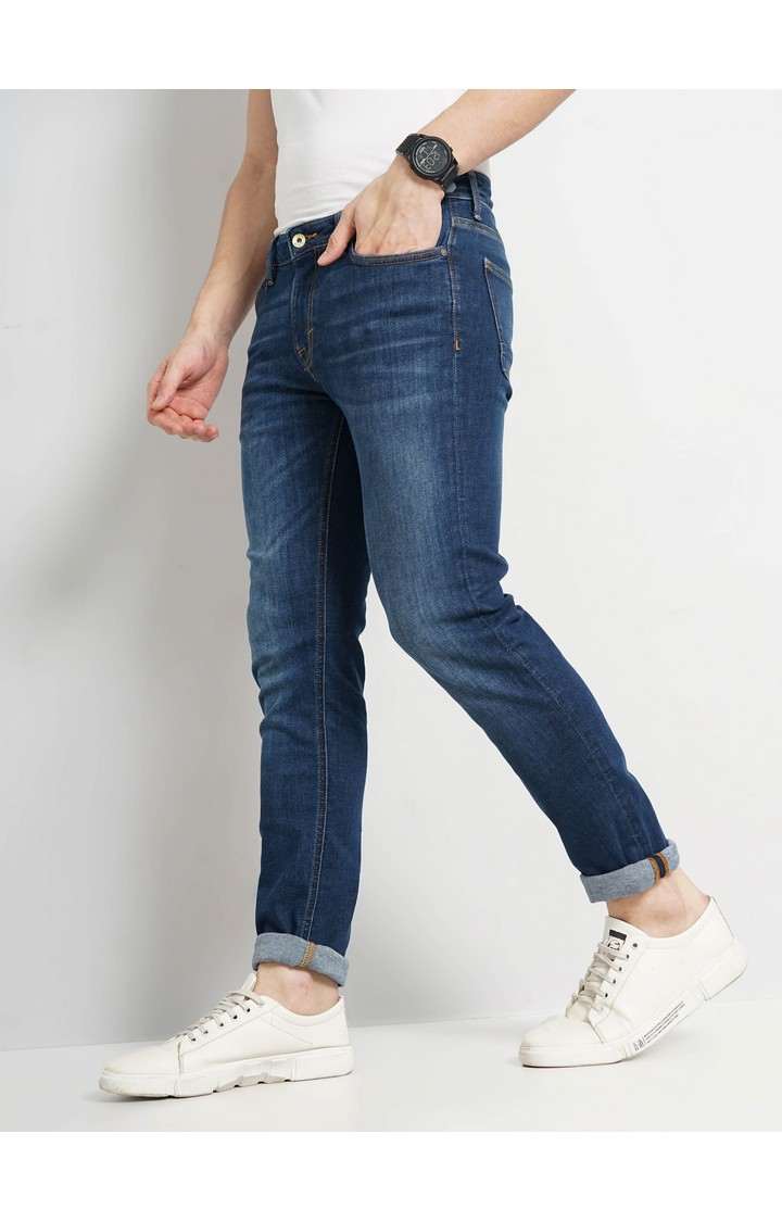 Celio Men's Solid Blue Stay Dark Cotton Jeans
