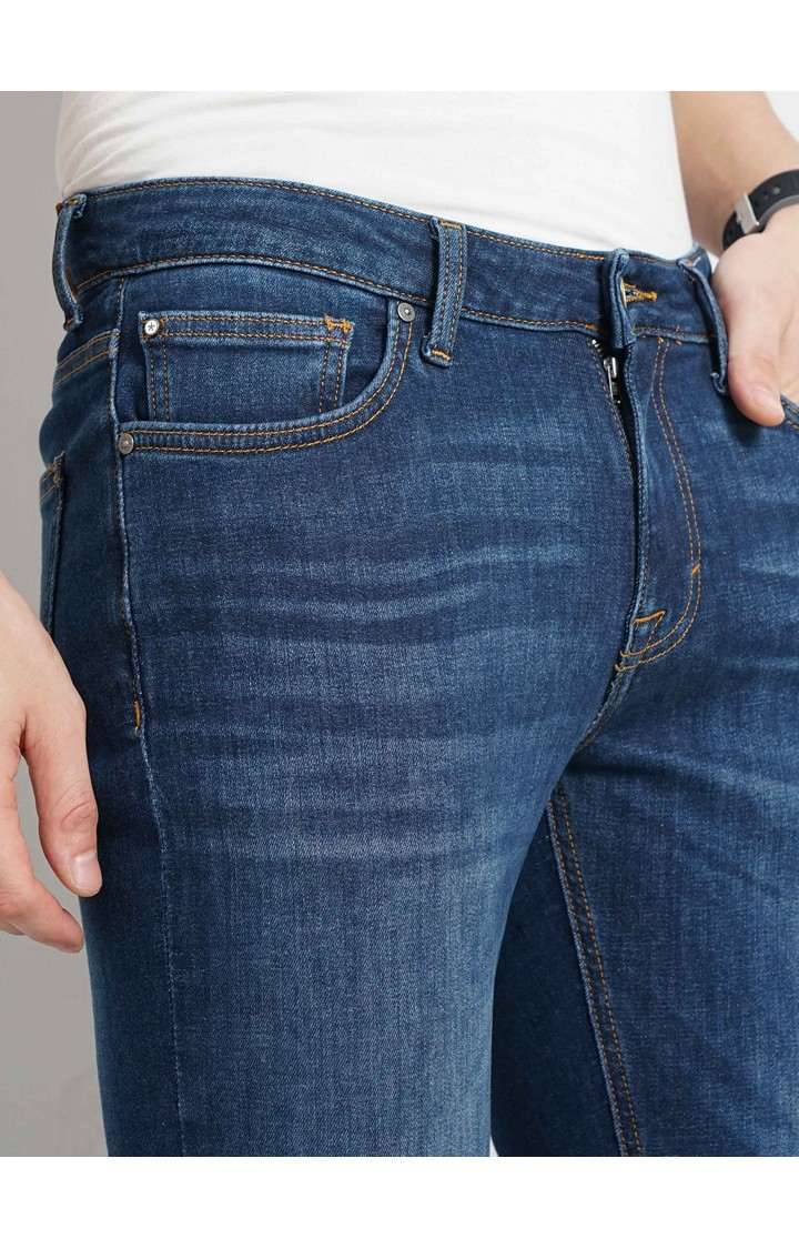 Celio Men's Solid Blue Stay Dark Cotton Jeans