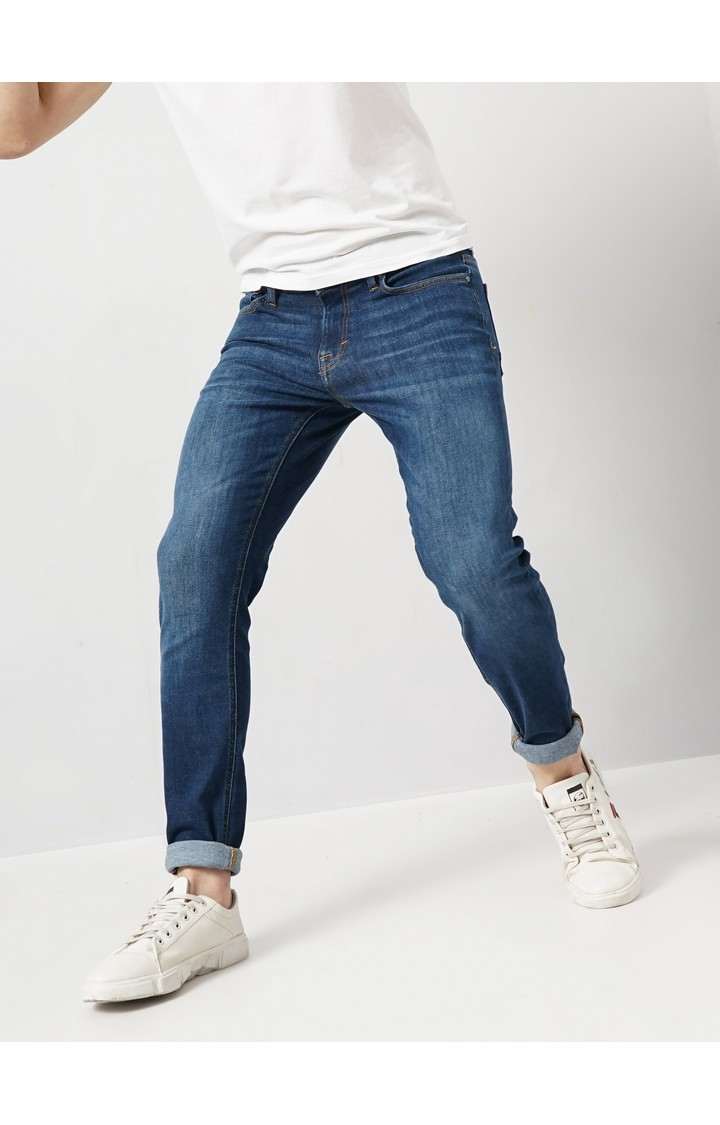 Celio Men's Solid Blue Stay Dark Cotton Jeans