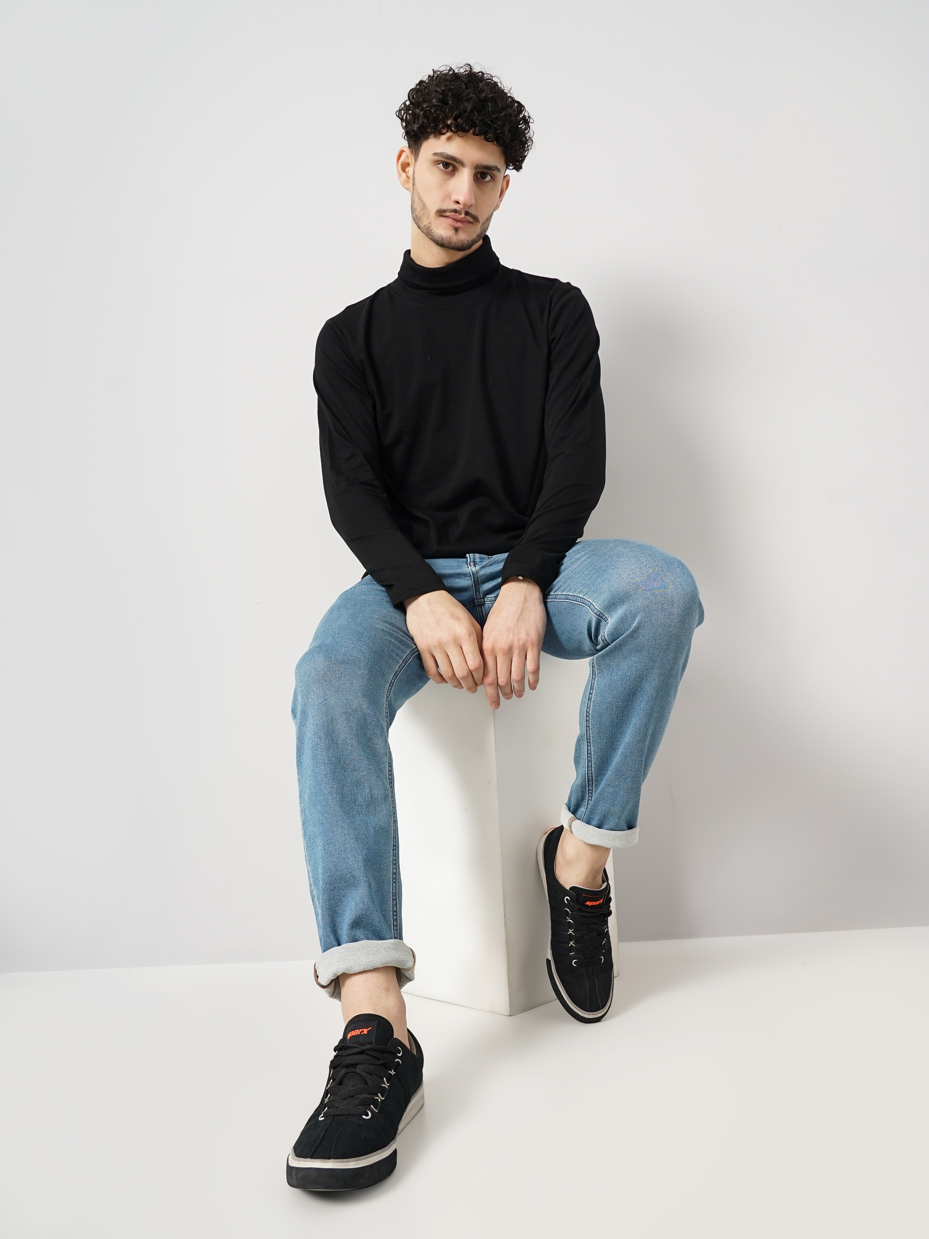 Celio Men's Solid Black Full Sleeve Turtle Neck Fashion Tshirt