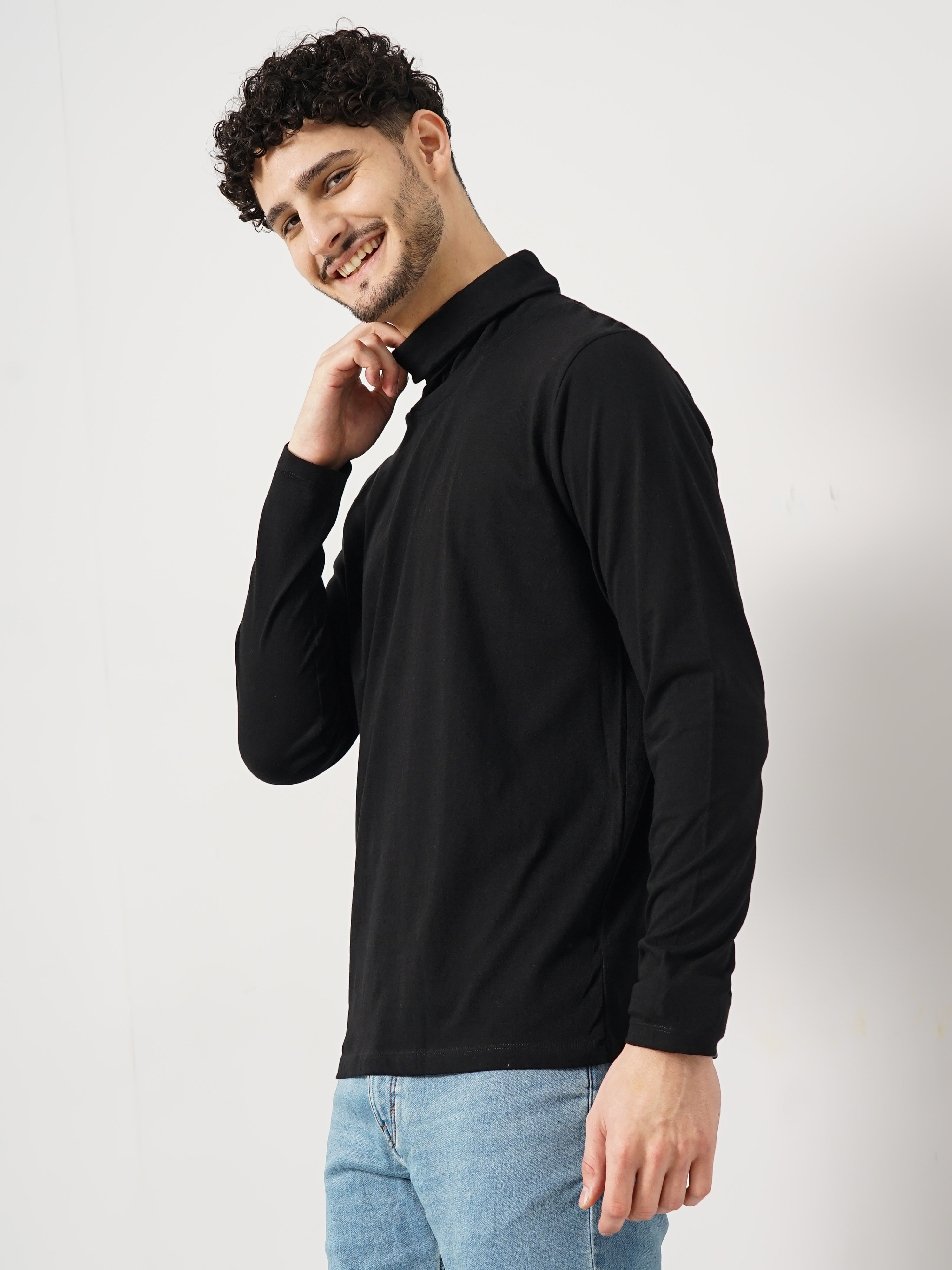 Celio Men's Solid Black Full Sleeve Turtle Neck Fashion Tshirt