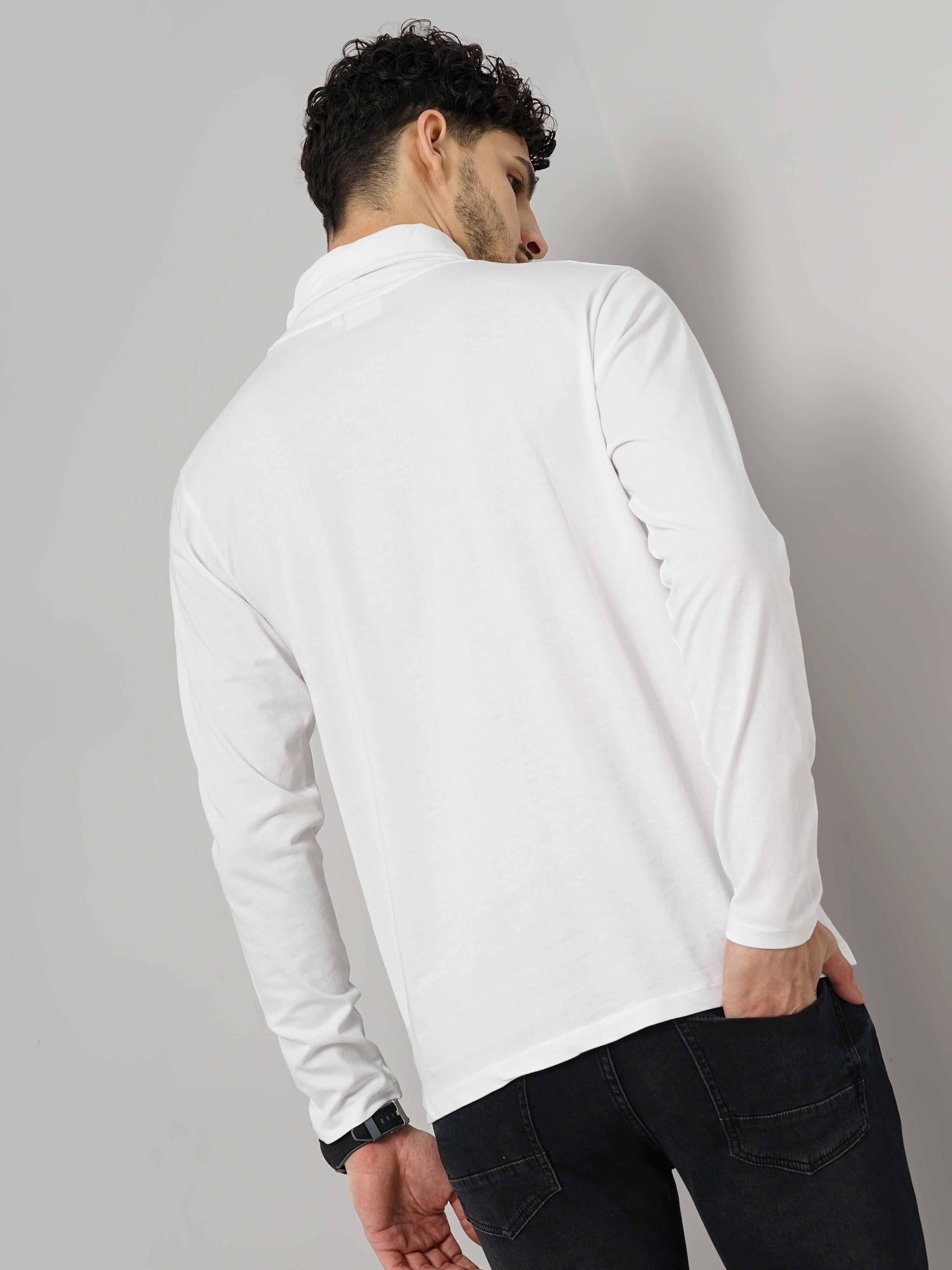 Celio Men's Solid White Full Sleeve Turtle Neck Fashion Tshirt