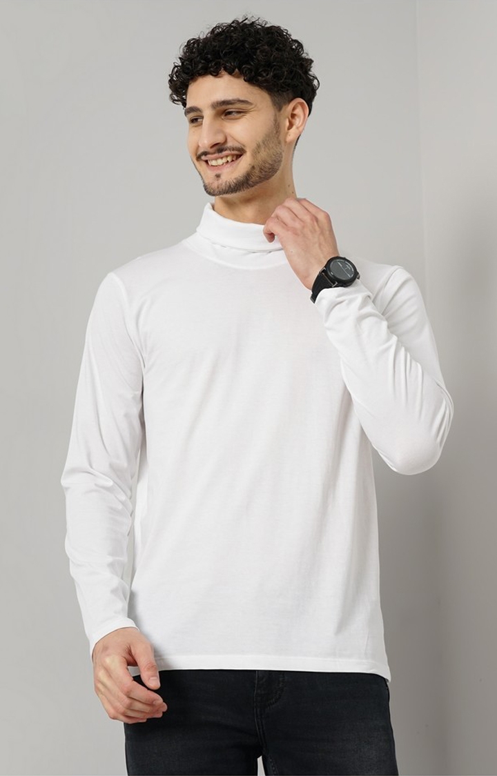 celio | Celio Men's Solid White Full Sleeve Turtle Neck Fashion Tshirt