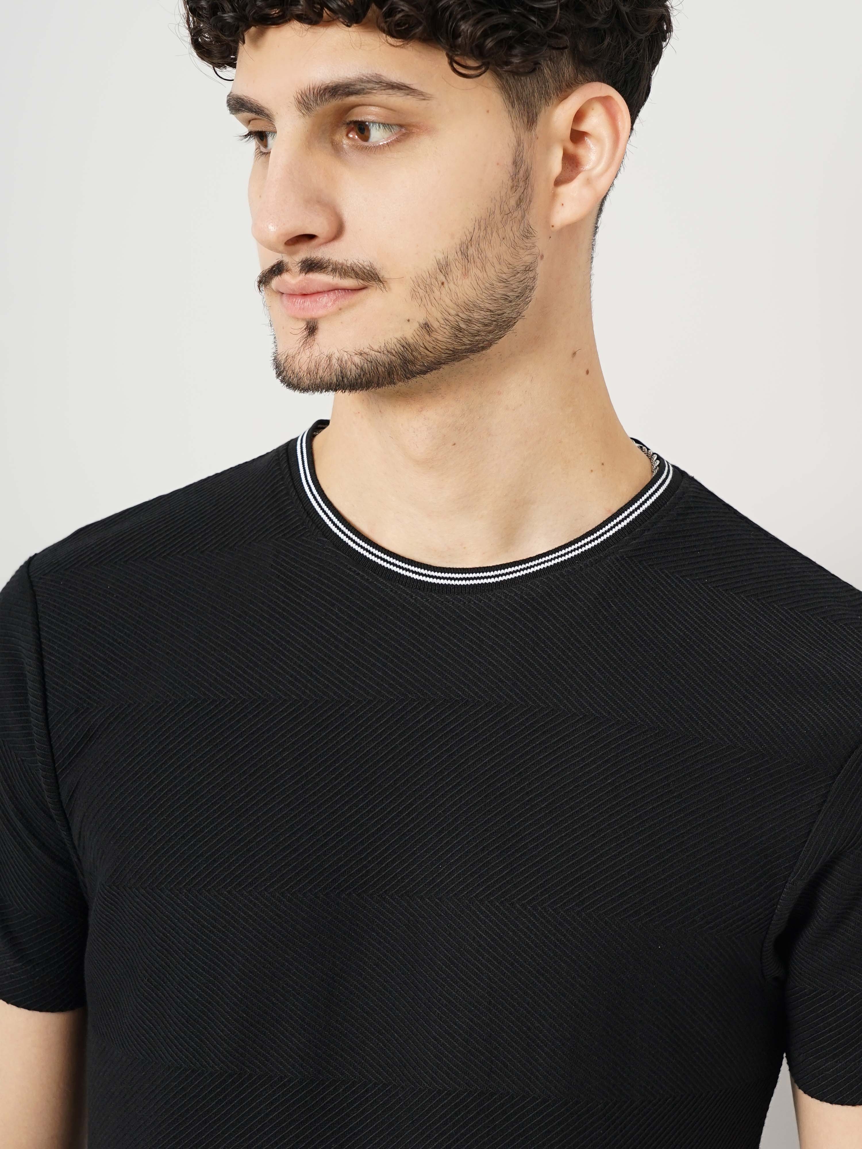 Celio Men's Solid Black Half Sleeve Round Neck Fashion Tshirt