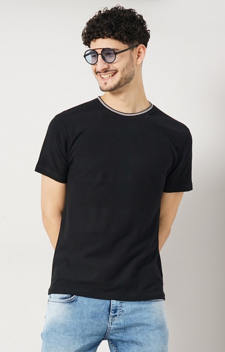 celio | Celio Men's Solid Black Half Sleeve Round Neck Fashion Tshirt