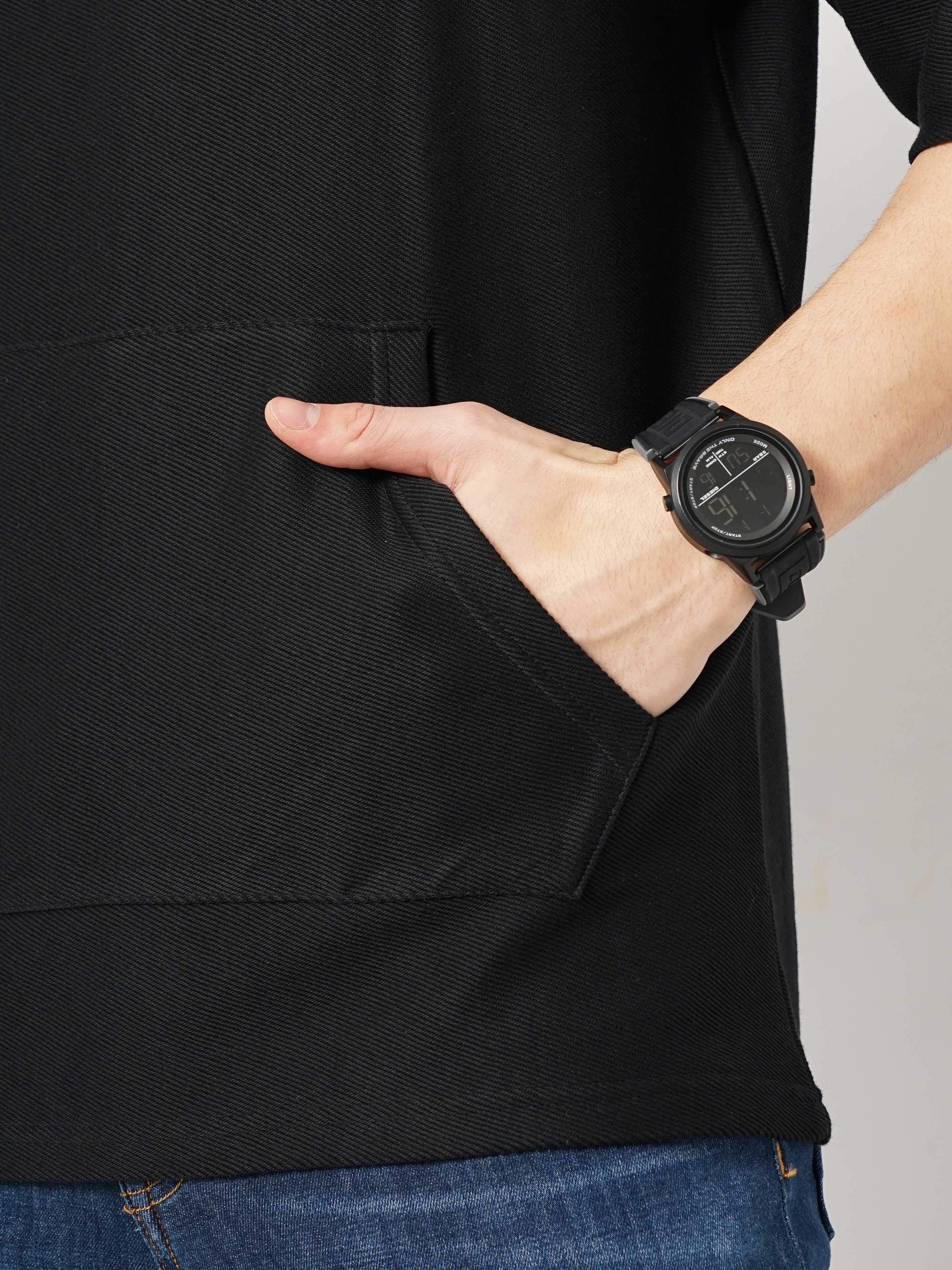 Celio Men's Solid Black Half Sleeve Round Neck Structured Tshirt