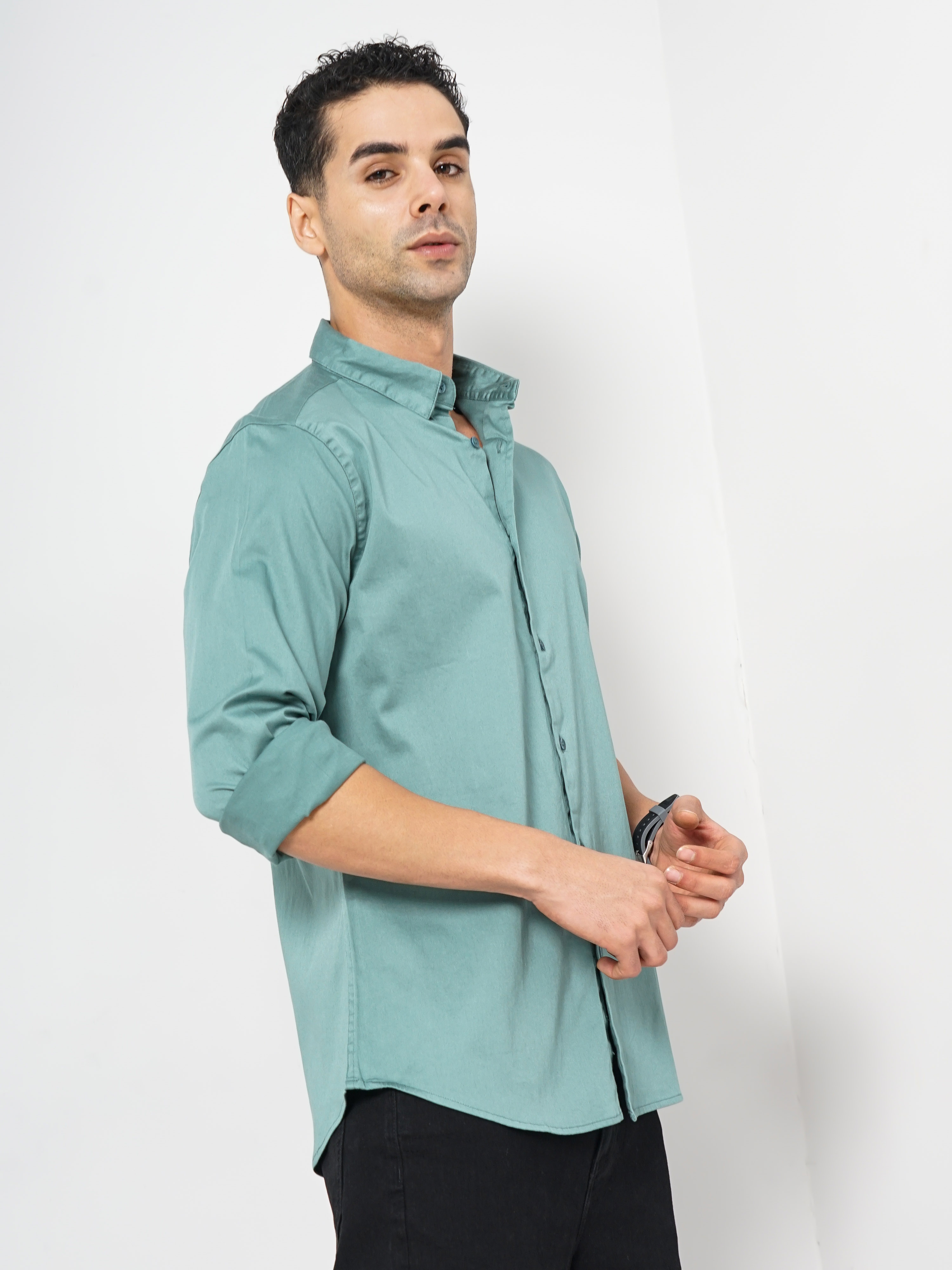 Celio Men Green Solid Slim Fit Cotton Shirt