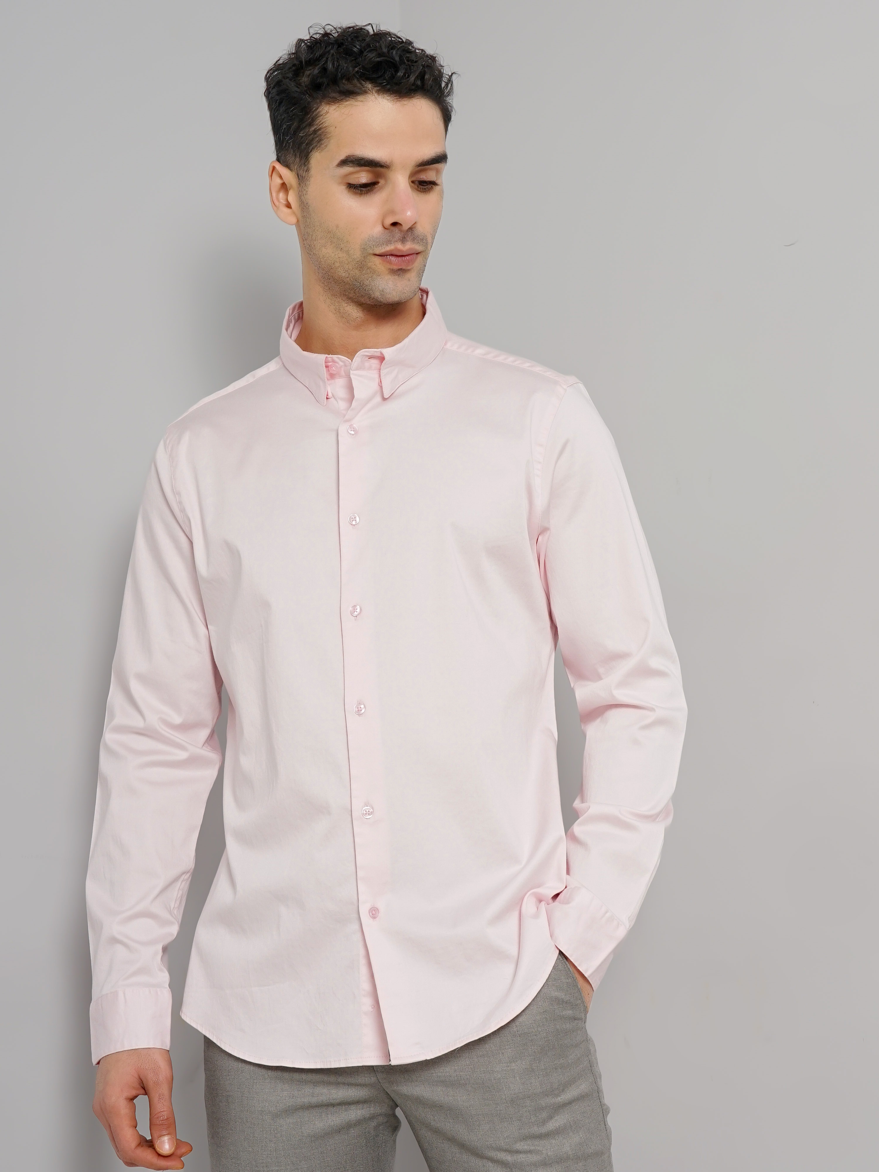 Celio Men Pink Solid Slim Fit Cotton Formal Shirt