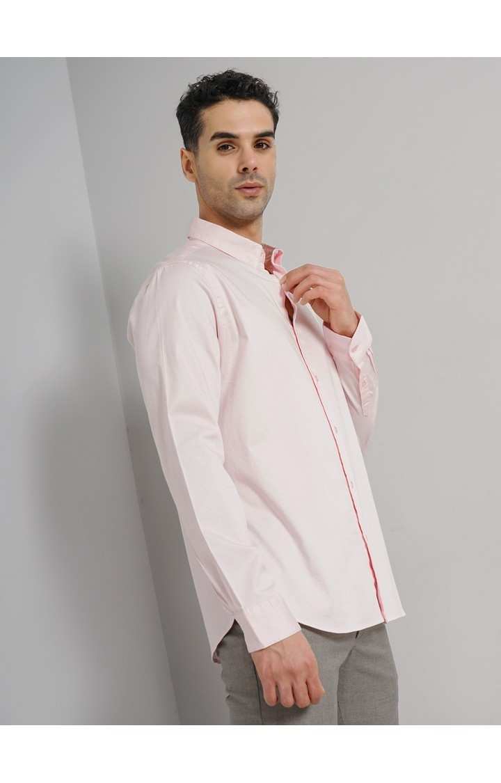Celio Men Pink Solid Slim Fit Cotton Formal Shirt
