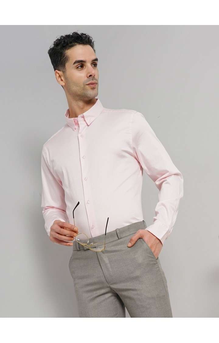 Celio Men Pink Solid Slim Fit Cotton Formal Shirt