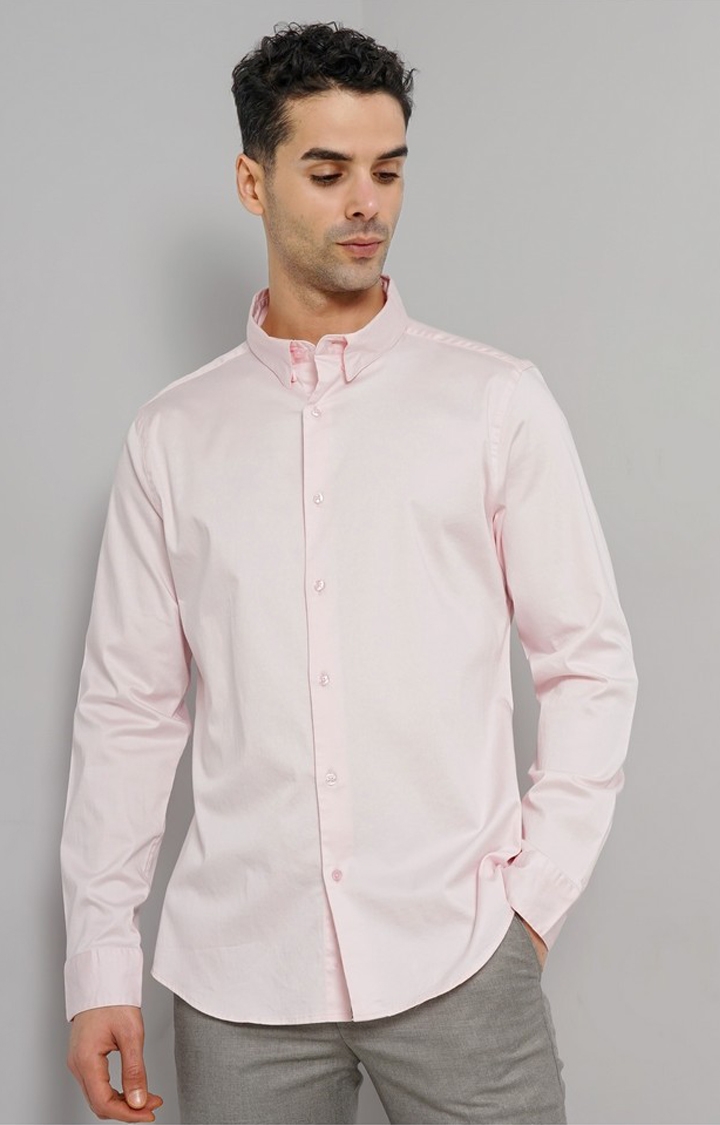 celio | Celio Men Pink Solid Slim Fit Cotton Formal Shirt