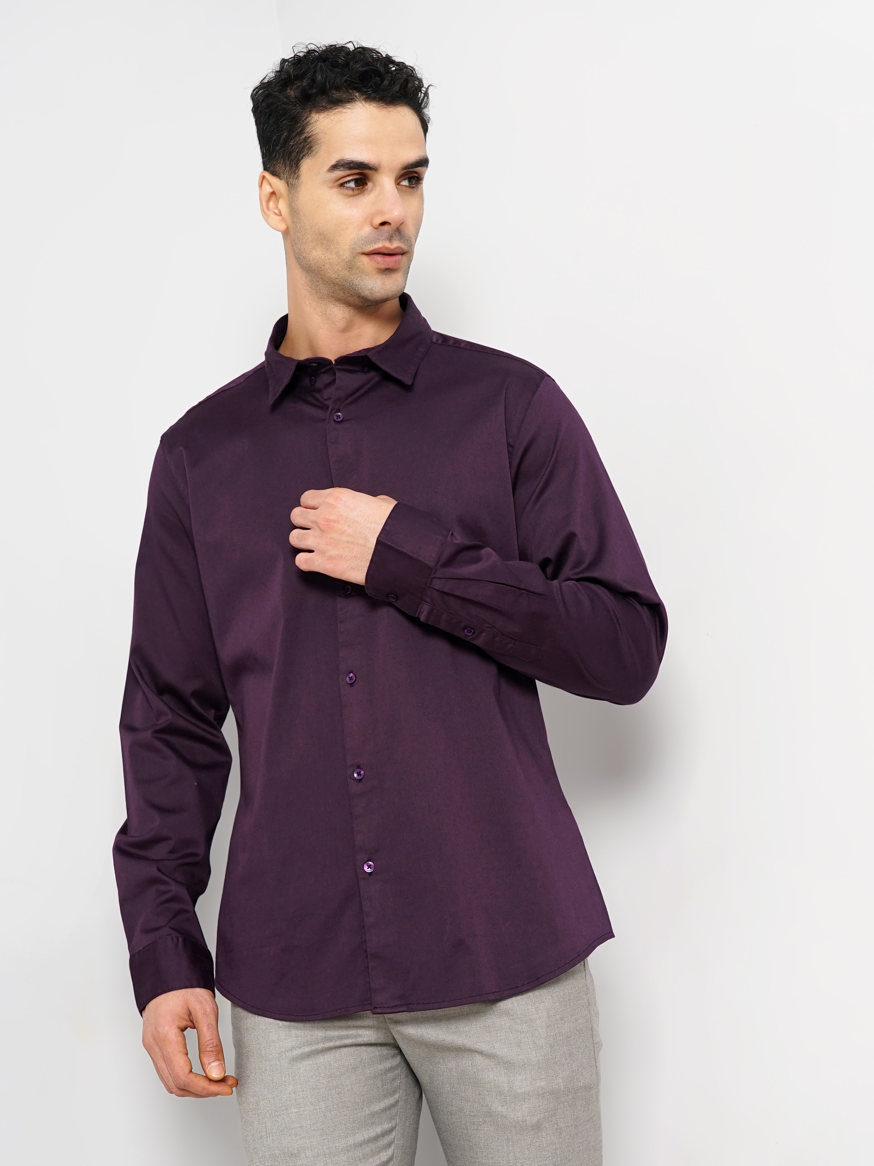 celio | Celio Men Purple Solid Slim Fit Cotton Formal Shirt