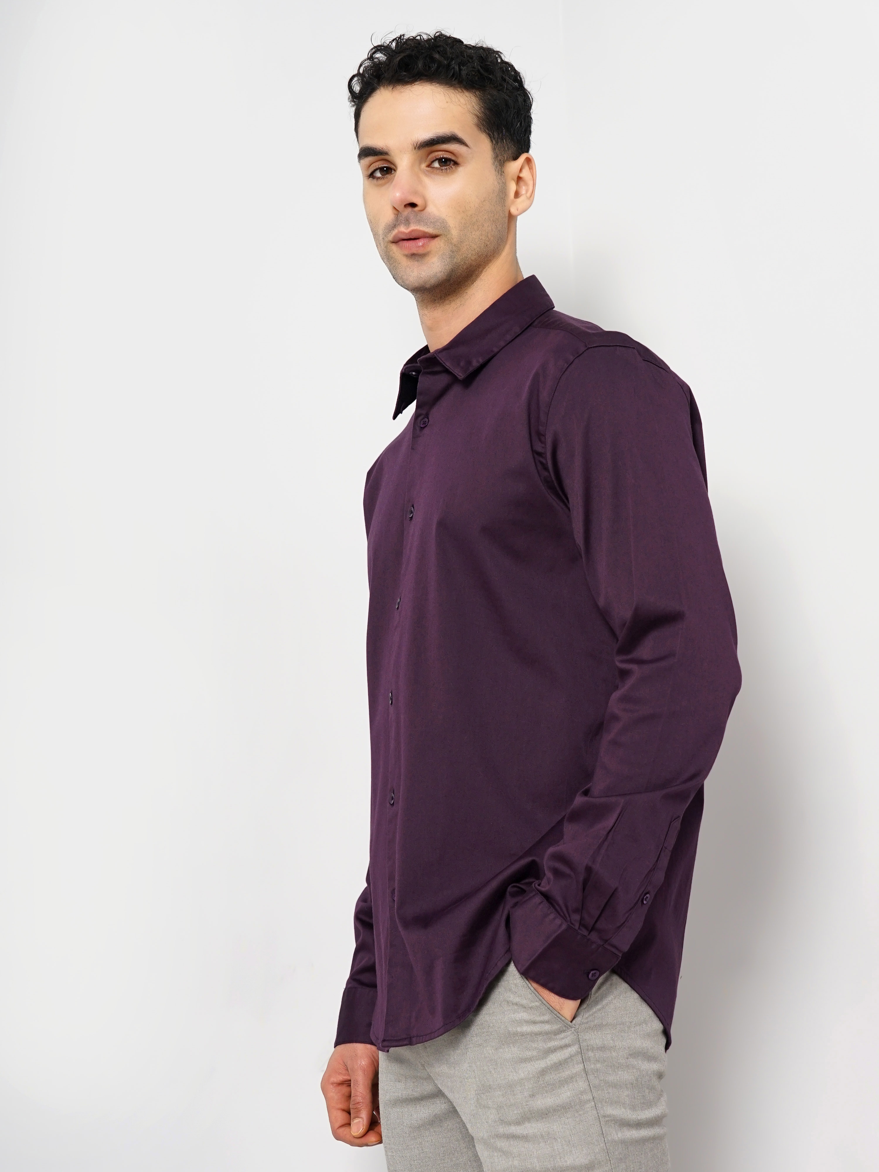 Celio Men Purple Solid Slim Fit Cotton Formal Shirt