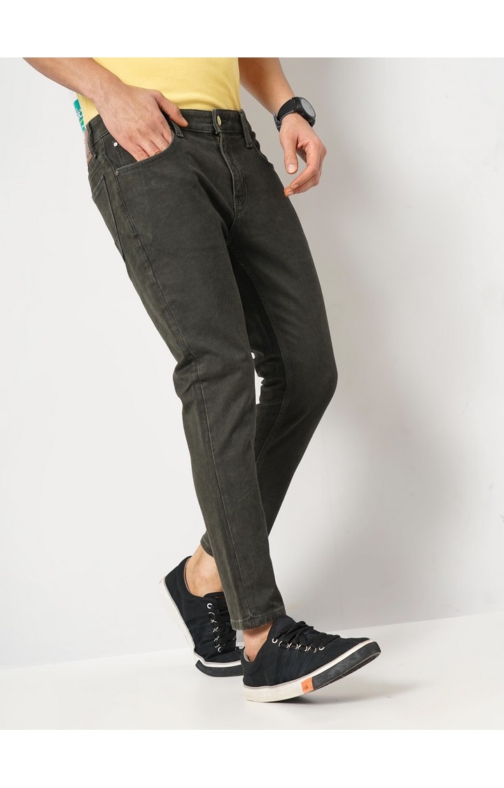 Celio Men Olive Solid Skinny Fit Cotton Ankle Length Jeans