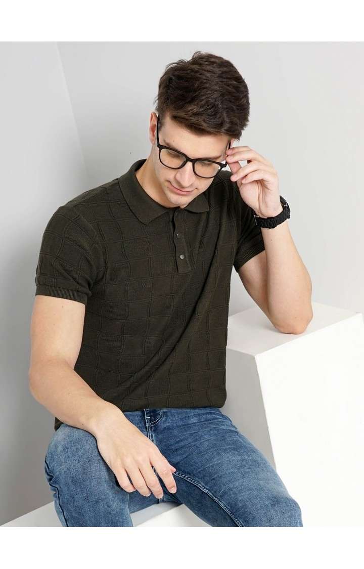 Men's Green Solid Polos