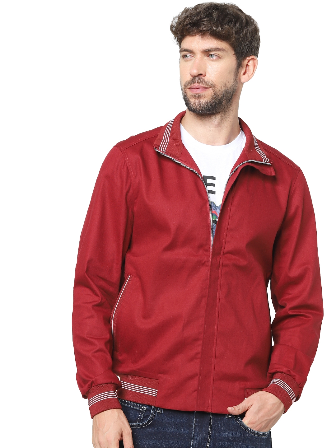 celio | Men's Burgundy Solid Varsity Jackets