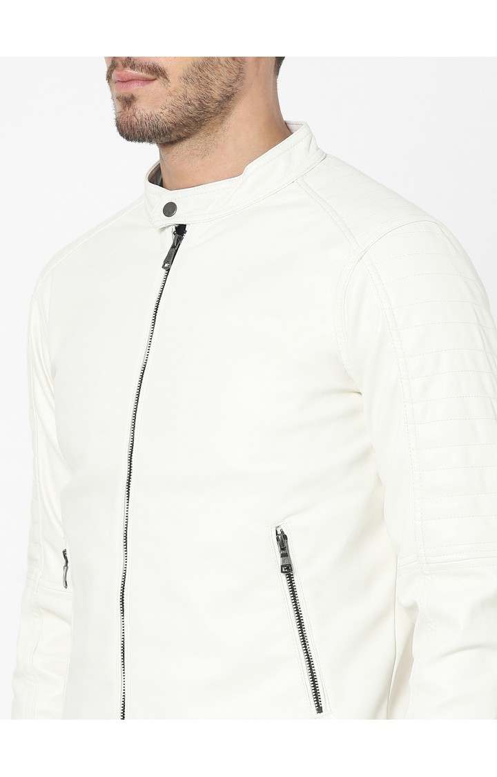 Celio white leather jacket on sale