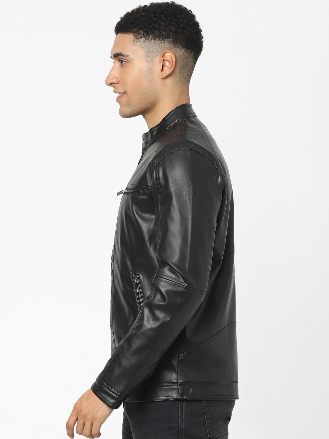 Men's Black Solid Leather Jackets