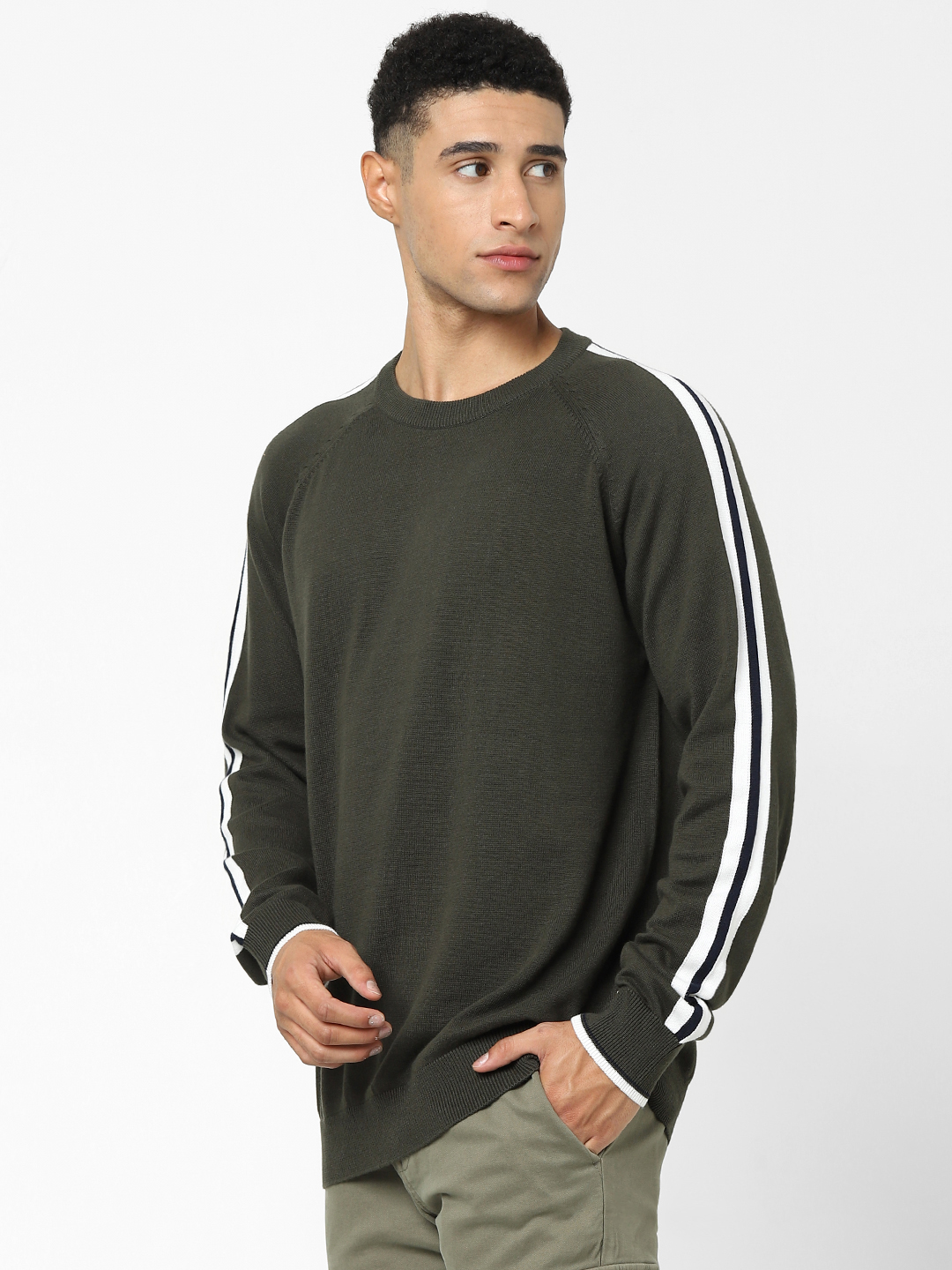 Men's Green Solid Sweaters