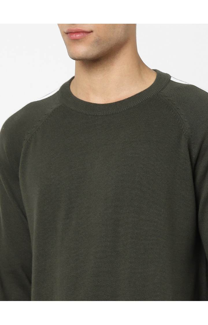 Men's Green Solid Sweaters