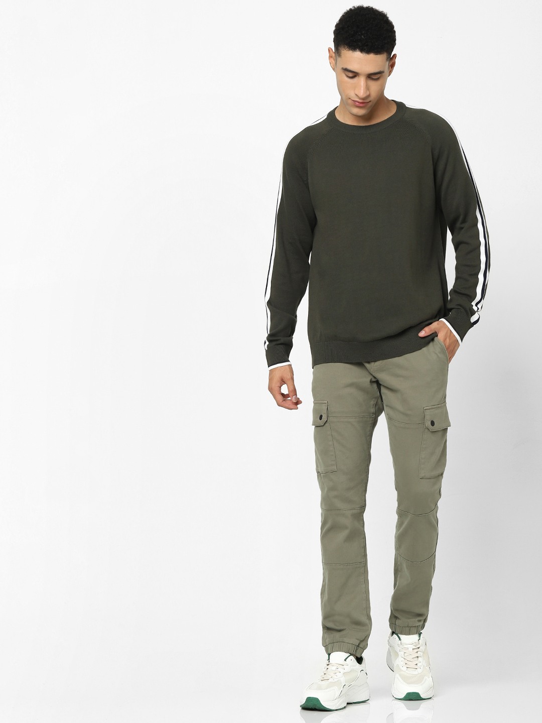 Men's Green Solid Sweaters