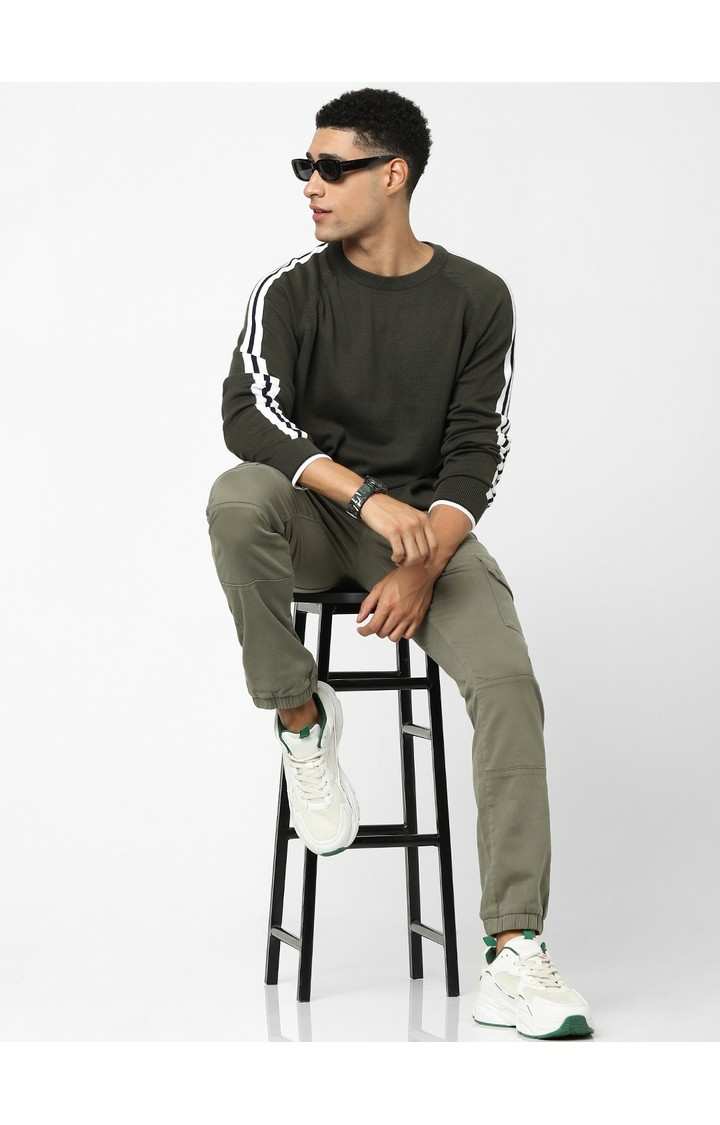 Men's Green Solid Sweaters